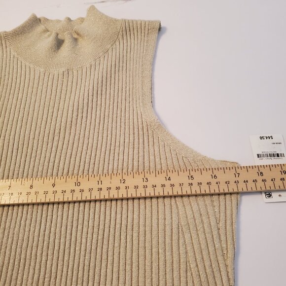 On 34TH Women's Sleeveless Mock Neck Bodysuit Lurex Gold Holiday Sweater Size L. - Picture 10 of 12